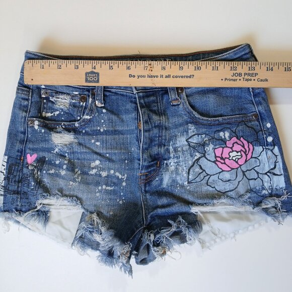 American Eagle Hi-Rise Festival Shorts 4 Distressed Floral Paint Splatter Y2K - Picture 2 of 15
